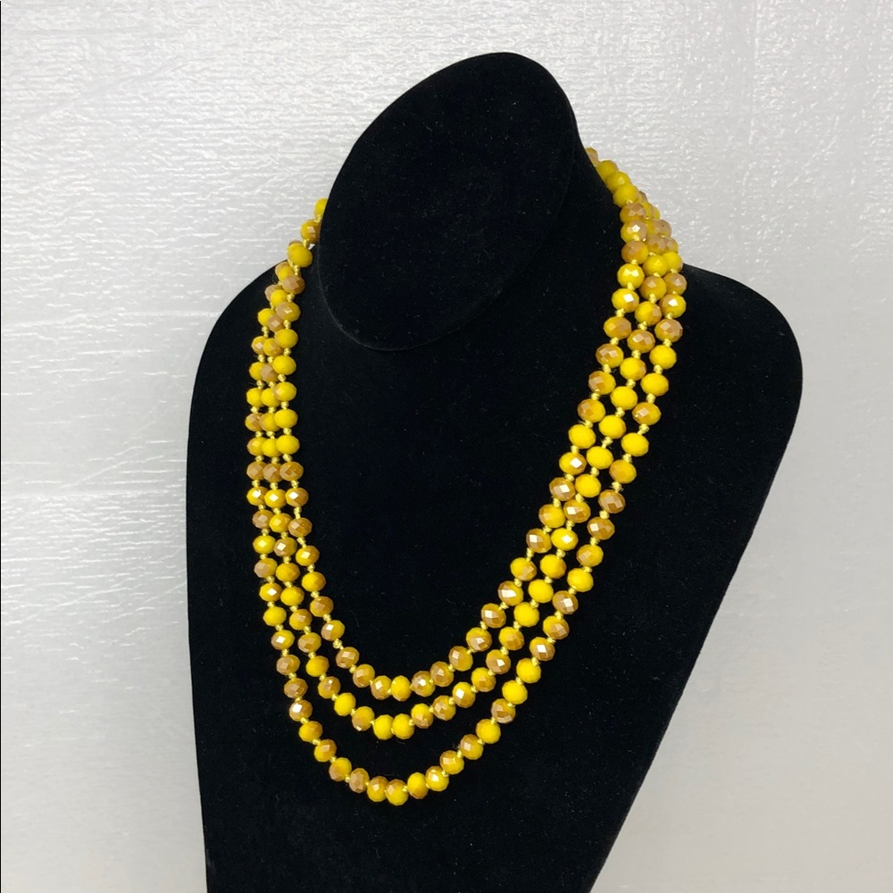 Vintage Faceted Necklace Glass Bead Long Yellow Faceted